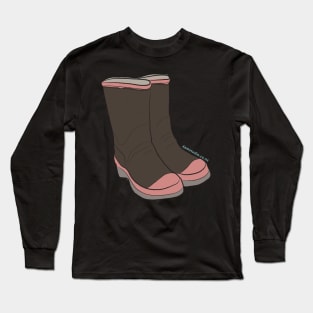 Hand Drawn New Zealand Red Band Gumboots Long Sleeve T-Shirt